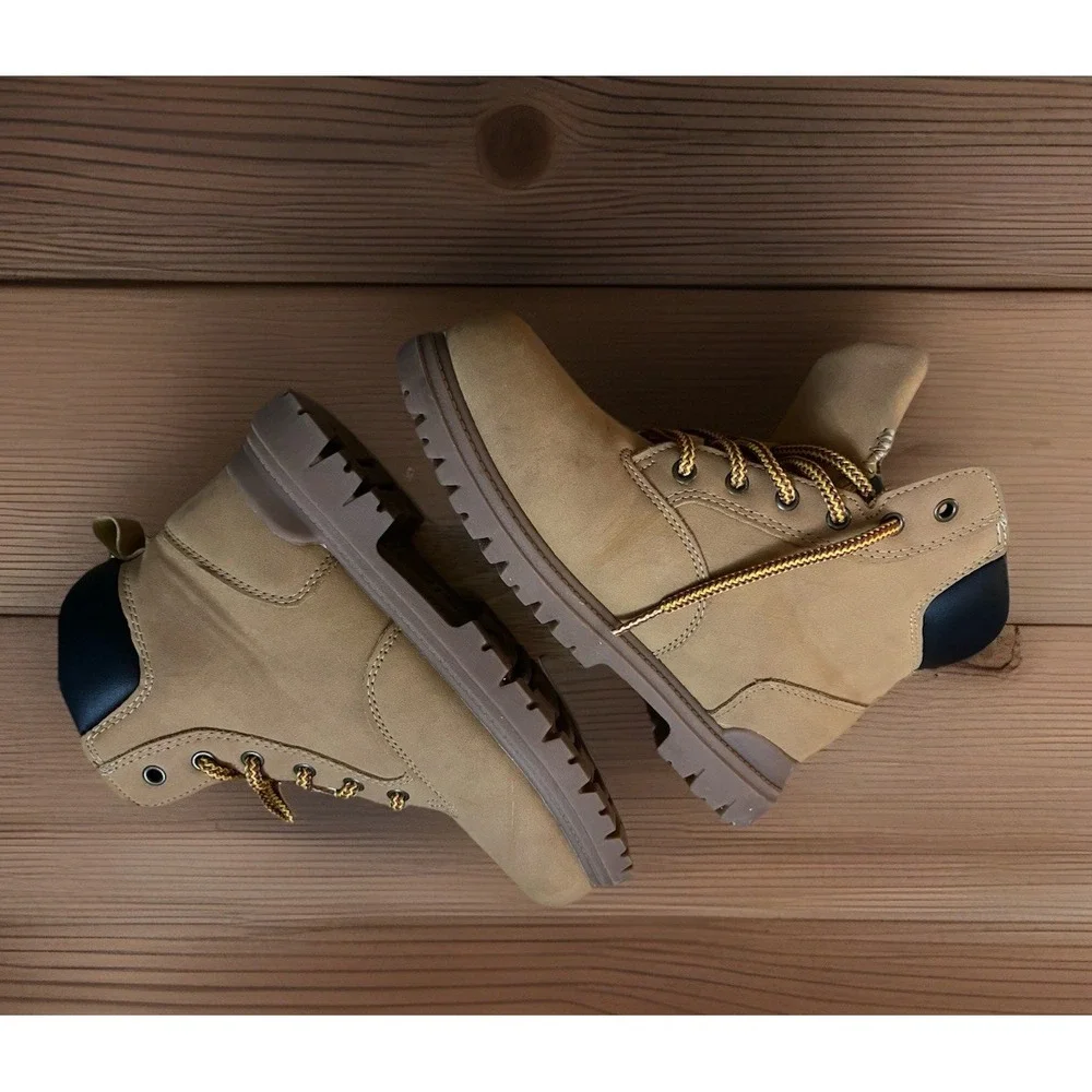 Boys Size 3Y Youth Wonder Nation Work Boots Lace Up Tan Leather Shoes‎